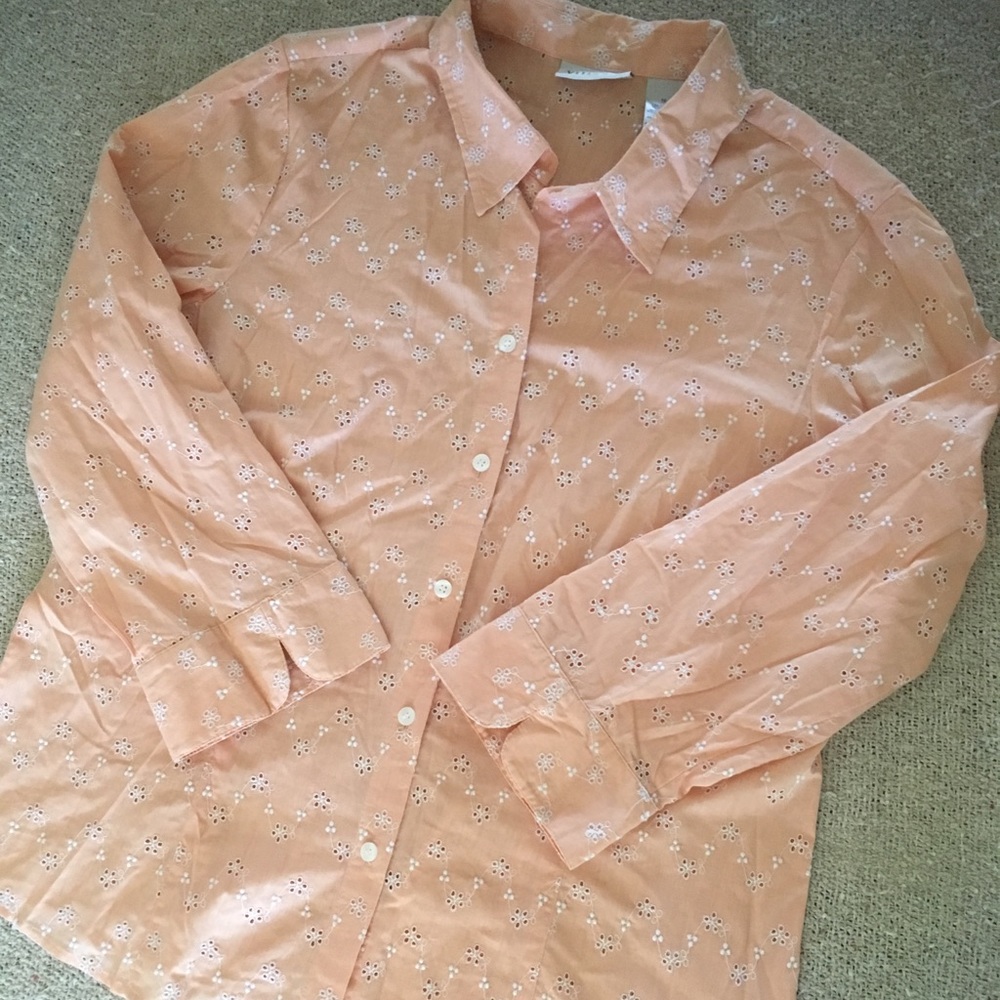 EUC Peach Button Up Eyelet Blouse